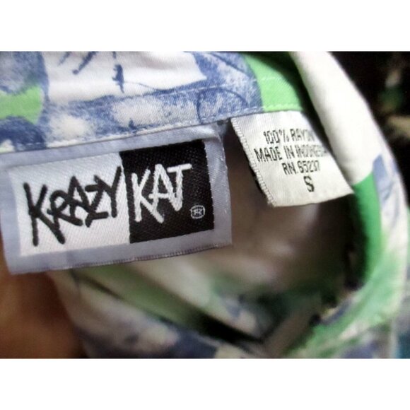 Small Vintage Krazy Kat Hawaiian Short Sleeve Button-Down Shirt Rayon Floral 90s - Picture 4 of 5